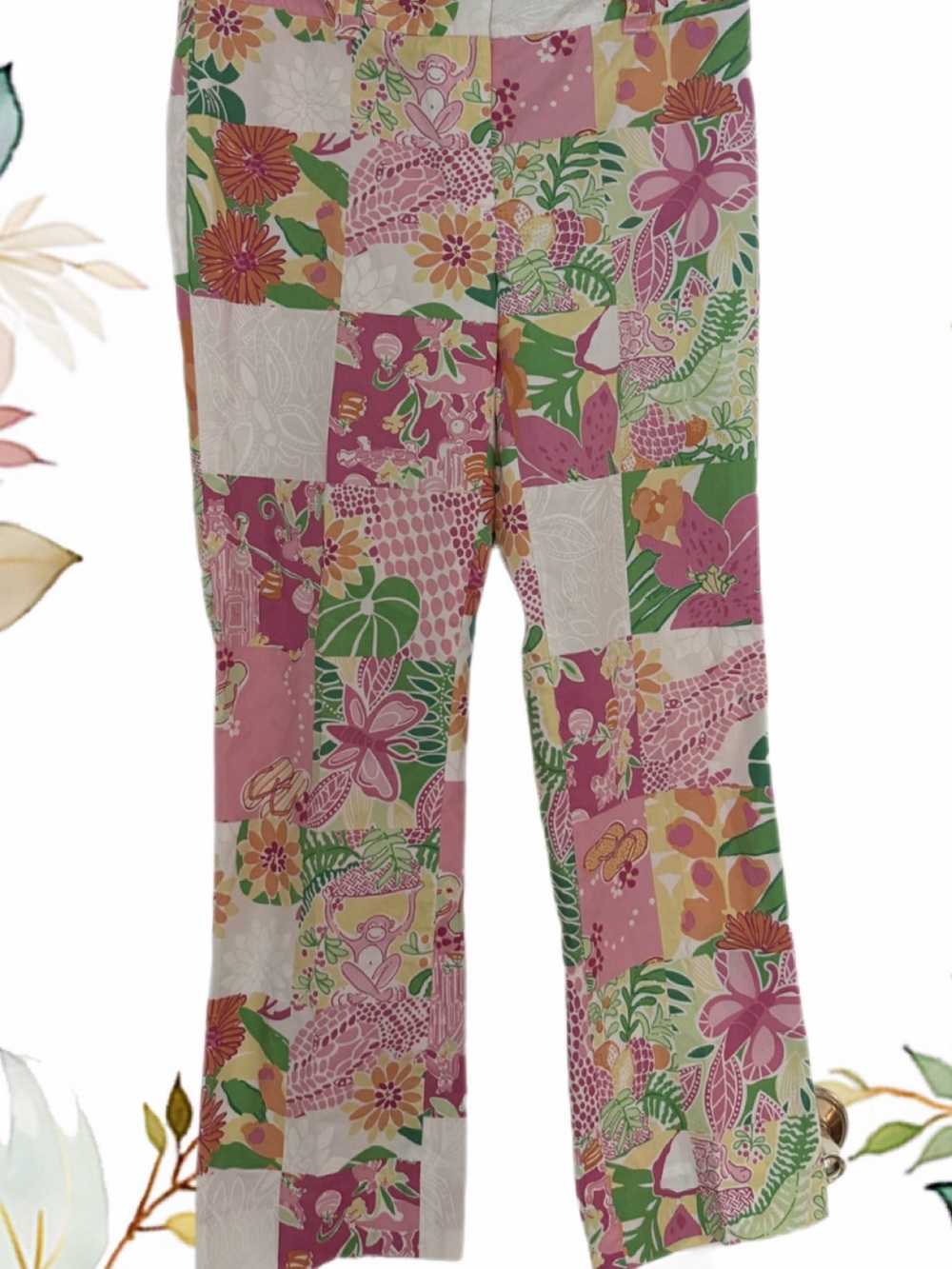 Vintage Lily Pulitzer Patchwork Wide-Leg Pants, Size 4, Pink & Green